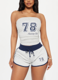 Casual Digital Print Bandeau Top Waist-Length Tie Shorts Set