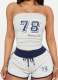 Casual Digital Print Bandeau Top Waist-Length Tie Shorts Set