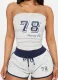 Casual Digital Print Bandeau Top Waist-Length Tie Shorts Set