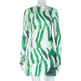 Fashionable Slightly Transparent High Collar Printed Loose Waist Skirt Two-piece Set