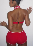 Sexy Hot Girl Sleeveless Solid Color Backless Halter Neck Jumpsuit Shorts