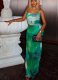 Sexy Suspender Print Color Matching Hip Long Skirt Two Piece Set