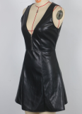 Women V-Neck Backless Sexy PU Dress Wholesale