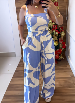 Women'S Casual Printed Suspender Top Elastic Waist Pants Two-Piece Set Wholesale