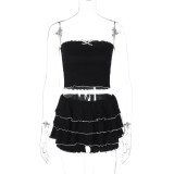 Sexy Tube Top Pleated Cake Skirt Suit