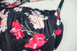 Fashion Printed Pleated Halter Neck Wrap Waist Short A-Line Dress