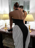 Slim Fit Sleeveless Halter Neck Backless Side Drape Midi Dress
