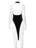 Slim Fit Sleeveless Halter Neck Backless Side Drape Midi Dress