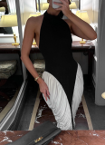 Slim Fit Sleeveless Halter Neck Backless Side Drape Midi Dress