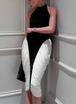 Slim Fit Sleeveless Halter Neck Backless Side Drape Midi Dress