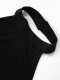 Slim Fit Sleeveless Halter Neck Backless Side Drape Midi Dress