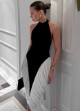 Slim Fit Sleeveless Halter Neck Backless Side Drape Midi Dress
