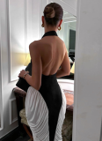 Slim Fit Sleeveless Halter Neck Backless Side Drape Midi Dress
