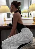 Slim Fit Sleeveless Halter Neck Backless Side Drape Midi Dress