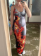 New Sleeveless Flame Print Slim High Waist Long Hip Dress