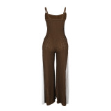 Sexy Hollow Wide-leg Knitted Suspenders Stitching Contrast Color Jumpsuit