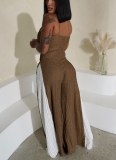 Sexy Hollow Wide-leg Knitted Suspenders Stitching Contrast Color Jumpsuit
