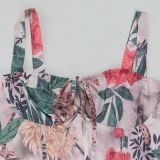 Sexy Slit Skirt Elegant Printed Suspender Dress