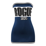 Fashionable and Sexy Tube Top Letter Print Slim Short Dress