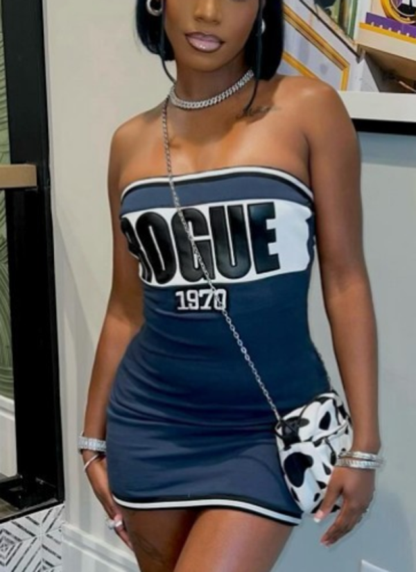 Fashionable and Sexy Tube Top Letter Print Slim Short Dress