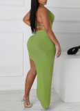 Sexy Solid Color Sleeveless Backless Top High Slit Skirt Two Piece Set Wholesale