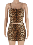 Fashionable All-Match Leopard Print Camisole Mini Skirt Two-Piece Set Wholesale