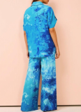 Fashion Printed Short Sleeve Shirt Straight Pants Two Sets Wholesale