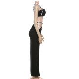 Personalized Contrast Color Camisole Sexy Slim Fit Side Slit Skirt Suit