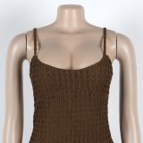 Sexy Hollow Wide-leg Knitted Suspenders Stitching Contrast Color Jumpsuit