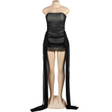 Sexy Solid Color Sleeveless Tube Top Short Dress With Ribbon