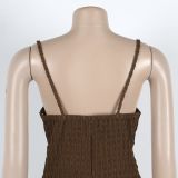 Sexy Hollow Wide-leg Knitted Suspenders Stitching Contrast Color Jumpsuit