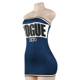 Fashionable and Sexy Tube Top Letter Print Slim Short Dress