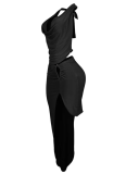 Sexy Solid Color Sleeveless Backless Top High Slit Skirt Two Piece Set Wholesale