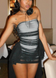 Sexy Solid Color Sleeveless Tube Top Short Dress With Ribbon