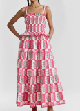 Fashionable Wavy Floral Holiday Style Suspender Dress