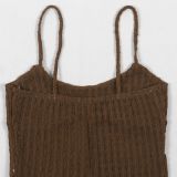 Sexy Hollow Wide-leg Knitted Suspenders Stitching Contrast Color Jumpsuit