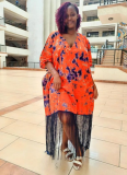 Casual Loose Printed Tassel Skirt Dress