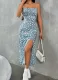 Fashion Floral Print Spaghetti Strap Hem Slits Holiday Dress Wholesale