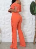 Fashion New Solid Color One-shoulder Neck Tassel Jumpsuit
