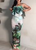 Sexy Bikini Swimsuit Beach Print Dress Set
