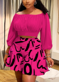 New Style Pleated One-shoulder Neckline Fluffy Waist Casual Two-piece Suit