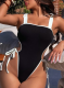 Bikini Contrast Hollow Strap One-Piece Swimsuit