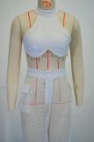 Fashionable Solid Color Halter Neck Tube Top Hollow Pocket Trousers Suit