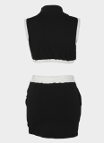 Slim Fit Zipper Sleeveless Navel-Exposed Vest Hip-Wrap Lace-Up Short Skirt Two-Piece Set for Women