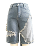 Summer New Style Star Tassel Raw Edge Loose Straight Denim Shorts
