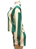 New Fashion Striped Lapel Top High Waist Shorts Two-Piece Suit For Women