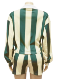 New Fashion Striped Lapel Top High Waist Shorts Two-Piece Suit For Women