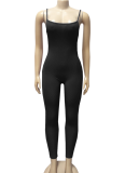 Simple And Comfortable Ribbed Suspender Backless Hip-Lifting Jumpsuit