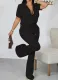 Casual Lapel Zipper Short Sleeve Top Long Pants Large Size Casual Two-piece Suit