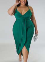 Sexy Large Size Adjustable Strap Sleeveless V Neck Stretch Dress